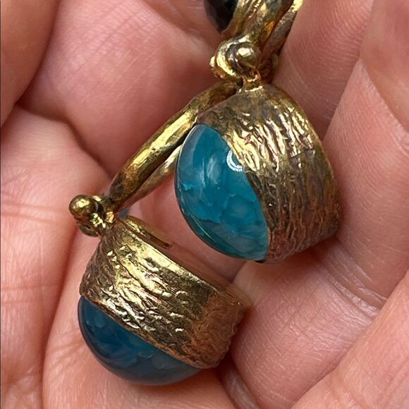 Vita New York 925 Gold Over Sterling Gold Black Green Gemstone Earrings - Picture 6 of 8